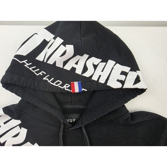 Huf x Thrasher Print Streetwear AOP Black Hoodie Sweater‎ Mens Size XL - Picture 2 of 11